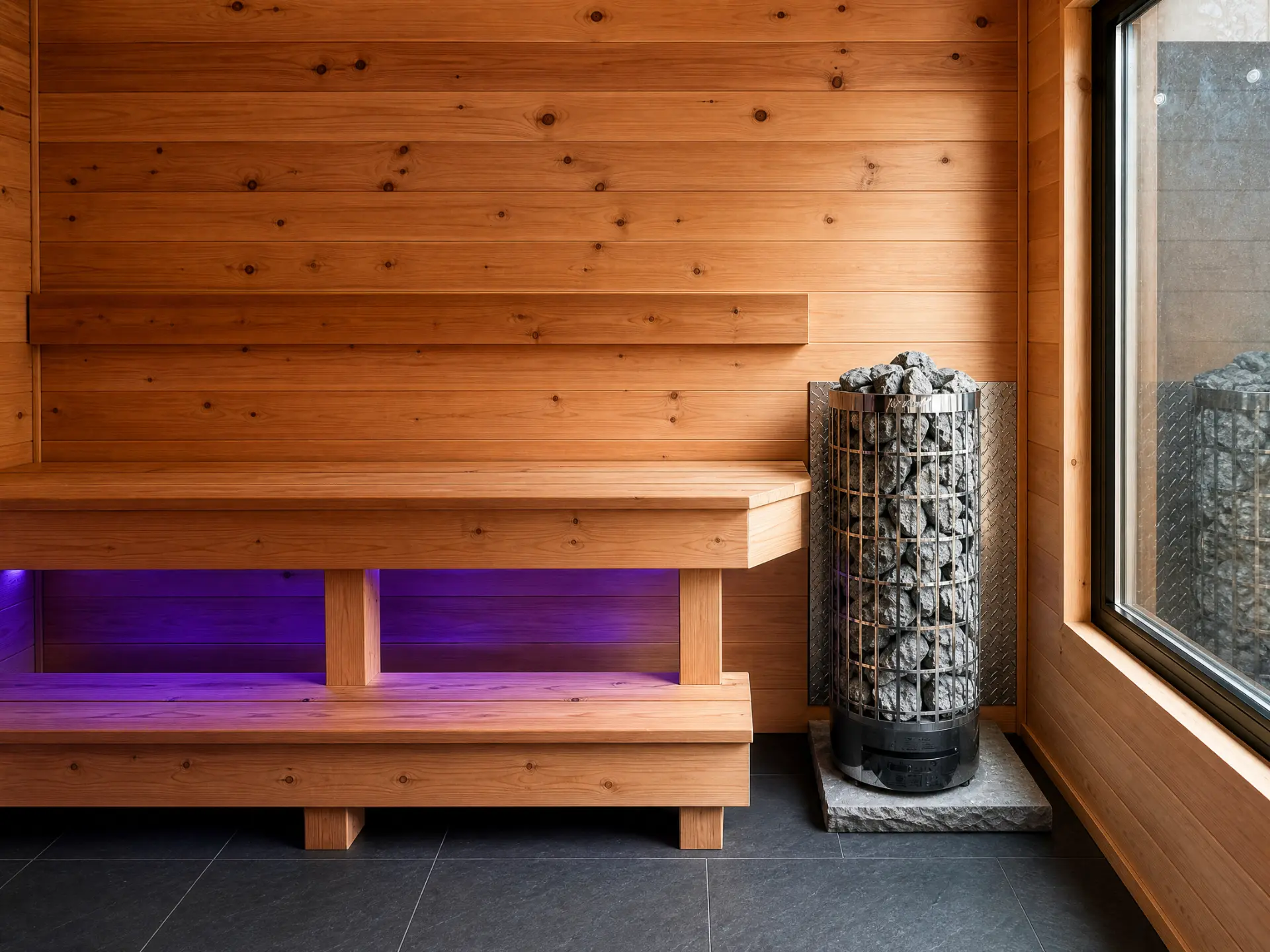 Two-tier seating — sauna detail